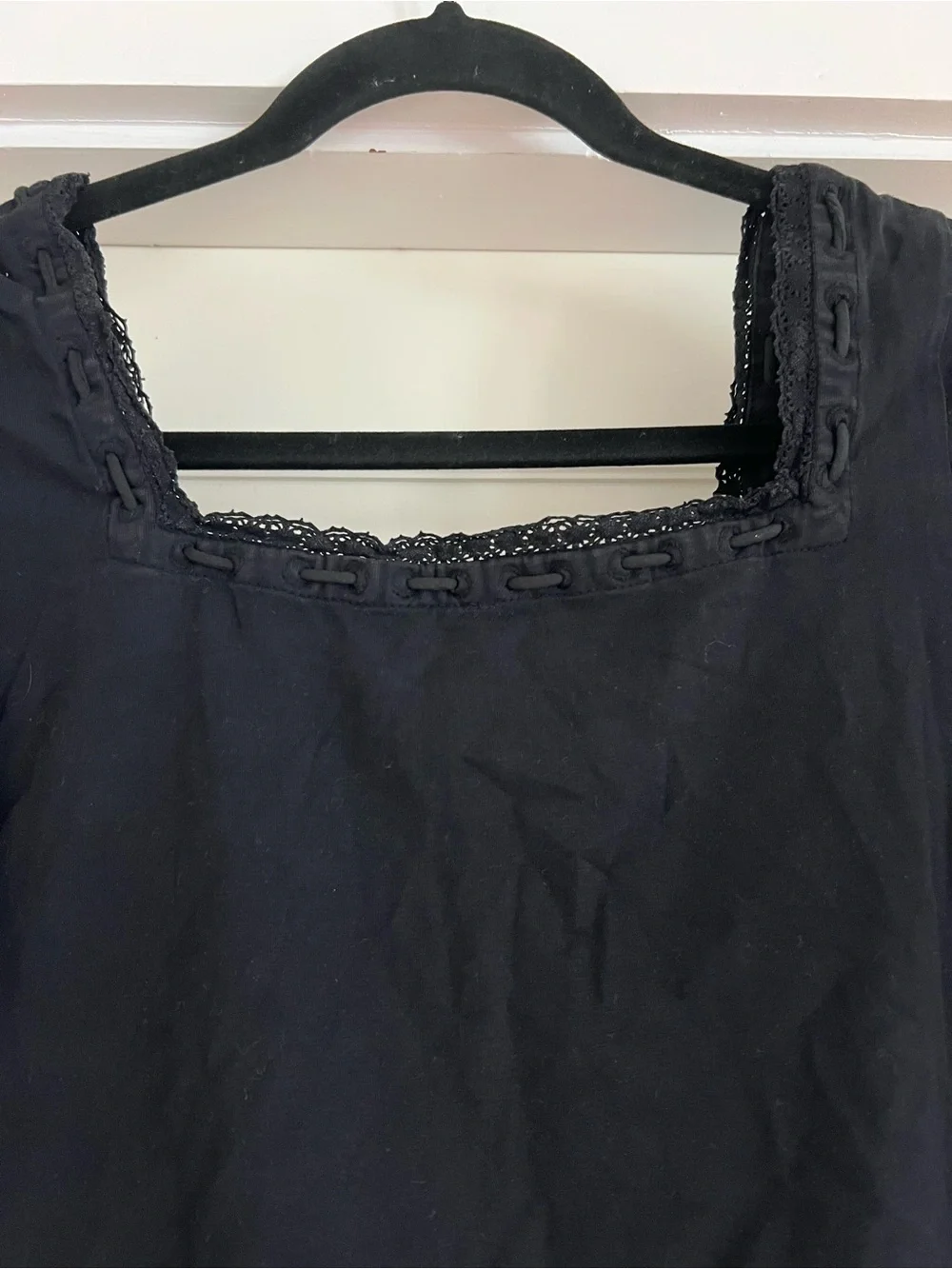 Free People Square Neck Scarlet Smocked Long Sleeve in Black Size Small NWT
